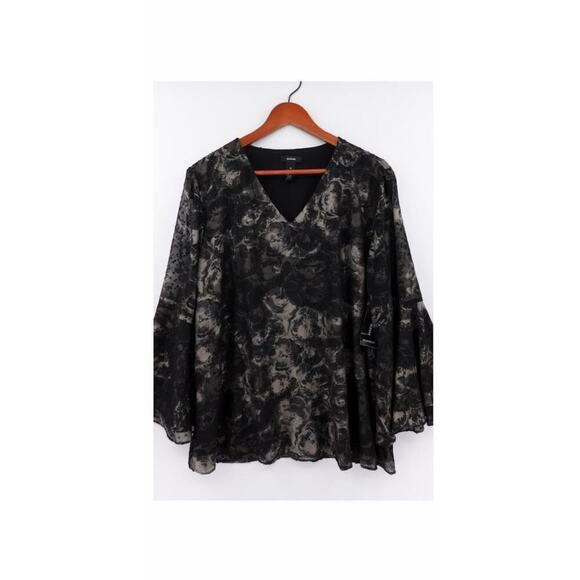 Alfani Top Womens XL Black Rose Shimmer Tunic Witchy Comfort Corporate Goth - Picture 1 of 11